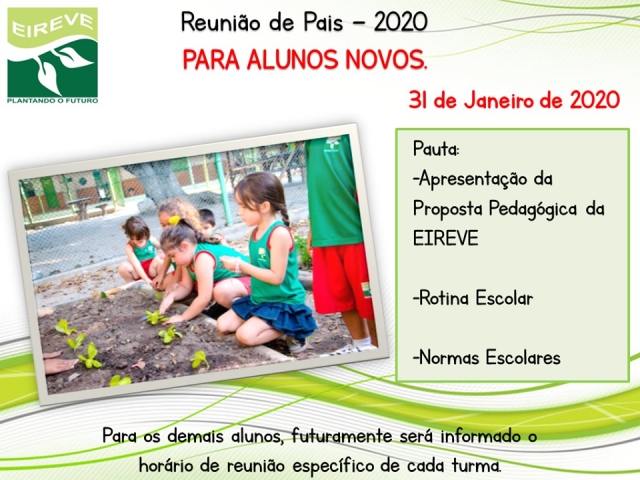 Reunio de Pais para alunos novos - 2020